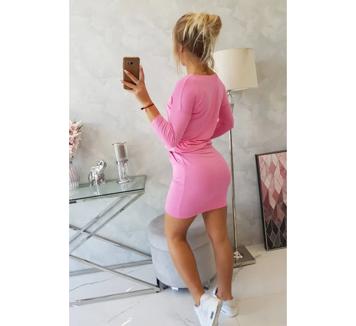 Viskózové šaty s vázáním v pase růžové