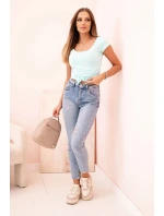 Dámska klasická bavlnená blúzka s krátkymi rukávmi modrá