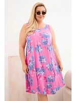 Dámské šaty Plus Size z viskózy s květinovým vzorem na ramínkách růžové