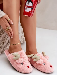 Kapcie Świąteczne Z Motywem Renifera Futrzane Różowe Asielle