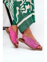 Sandały Damskie Z Ozdobą Na Płaskim Obcasie Eko Zamszowe Różowe Ralisses