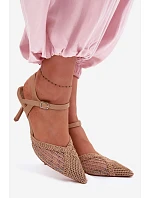 Idira Světle hnědé sandály s síťkou na jehle