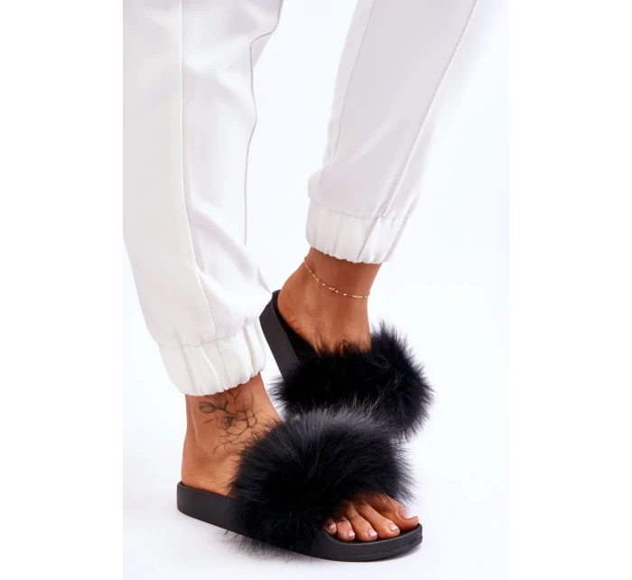 Dámske gumové papuče s kožušinou čierne Lucrece