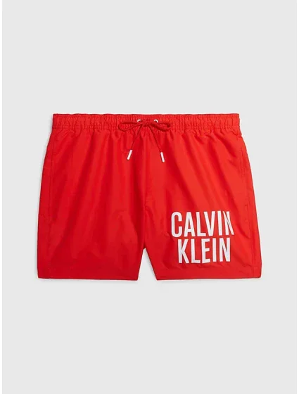 Pánske stredne dlhé plavecké šortky so šnúrkou KM0KM00794 XNE Red - Calvin Klein