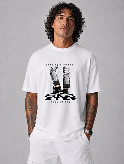 Tshirt męski z nadrukiem bawełniany oversize biały model 22216084 - FashionStreet