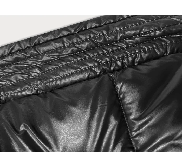 Čierno-béžová hrubšia obojstranná dámska zimná bunda (V768g)