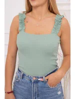 Blúzka s volánikmi bez ramienok tmavá mätová Blúzka s volánikmi bez ramienok tmavá mätová