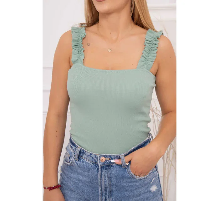 Blúzka s volánikmi bez ramienok tmavá mätová Blúzka s volánikmi bez ramienok tmavá mätová