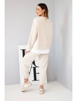 Dámska súprava s maslovou mikinou a voľnými teplákmi béžová Dámska súprava s maslovou mikinou a voľnými teplákmi béžová