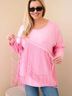 Dámske Plus veľkosť bavlnená blúzka s strapcami svetlo ružová