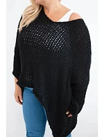 Dámský svetr oversized krajkový s výstřihem do V a delším model 22293710 černý - K-Fashion Dámský svetr oversized krajkový s výstřihem do V a delším model 22293710 černý - K-Fashion