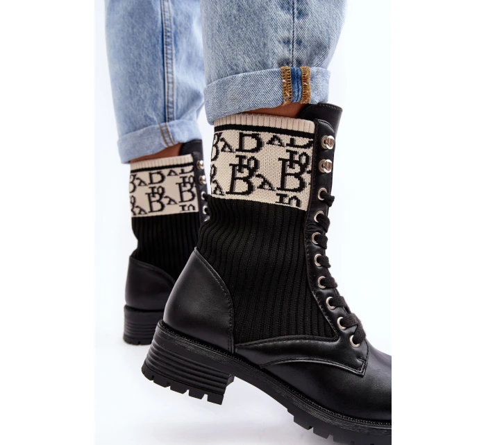 Damskie Botki Workery Ze Skarpetą Czarne Hakina Damskie Botki Workery Ze Skarpetą Czarne Hakina