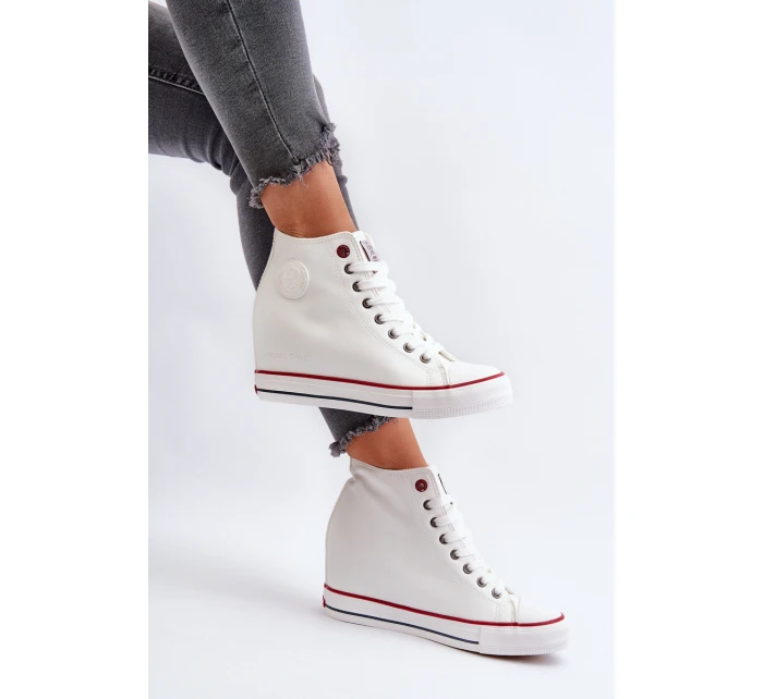 Trampki Damskie Na Koturnie Cross Jeans NN2R4004 Białe