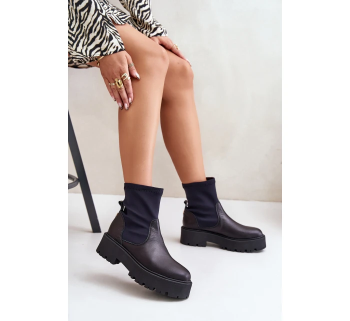 Zazoo 2947 Wsuwane Botki Damskie Ze Skóry Naturalnej Czarne