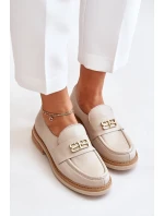 Zazoo 20174 Skórzane Eleganckie Półbuty Damskie Na Płaskim Obcasie Beżowe