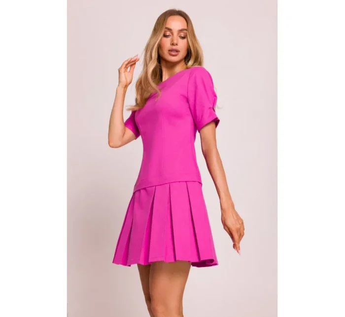 model 20970490 Džínové šaty se záhyby růžové - Moe