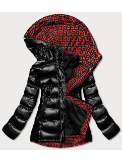 Čierno/červená dámska prešívaná bunda s kapucňou (XW817X)