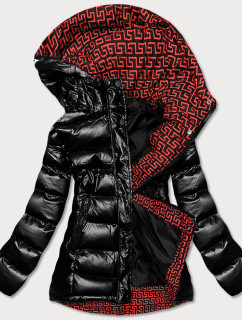 Čierno/červená dámska prešívaná bunda s kapucňou (XW817X)