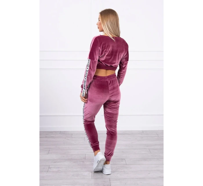 Velúrová súprava s nápisom Queen tmavo ružová Velúrová súprava s nápisom Queen tmavo ružová