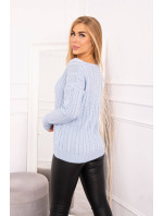 Pletený sveter s výstrihom do V modrý