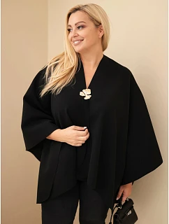 Dámské pončo Plus Size s broží černá