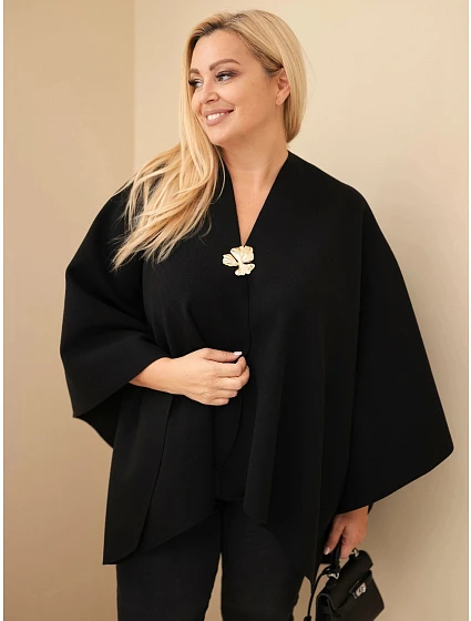 Dámské pončo Plus Size s broží černá
