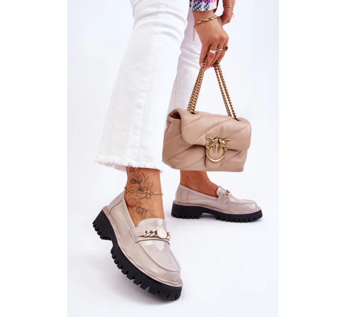 Lakierowane Mokasyny Na Platformie Jasnoszare Ronin