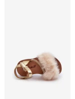 Dětské sandálky na suchý zip s kožíškem Zlaté model 21662983 - Boto Dětské sandálky na suchý zip s kožíškem Zlaté model 21662983 - Boto