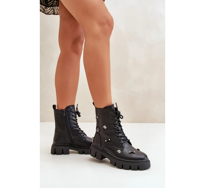 Botki Workery Damskie Z Ozdobami Eko Skórzane Czarne Cadenilla Botki Workery Damskie Z Ozdobami Eko Skórzane Czarne Cadenilla