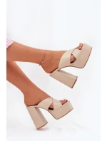 Klapki Damskie Na Platformie I Słupku Beżowe Lenobos