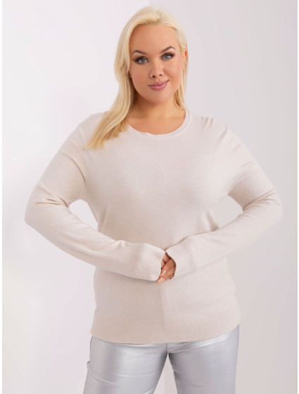 Svetlý béžový ležérny sveter vo väčšej veľkosti s manžetami