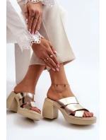 Zazoo Kožené papuče na bloku, zlaté Zazoo Kožené papuče na bloku, zlaté