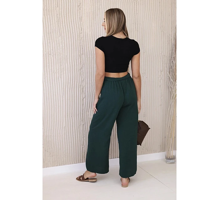 Široké nohavice v páse tmavozelené
