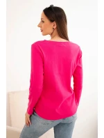 Dámska bavlnená blúzka s dlhými rukávmi a gombíkmi vo výstrihu fuchsiová