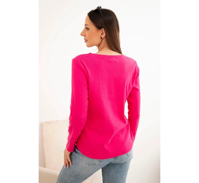 Dámska bavlnená blúzka s dlhými rukávmi a gombíkmi vo výstrihu fuchsiová