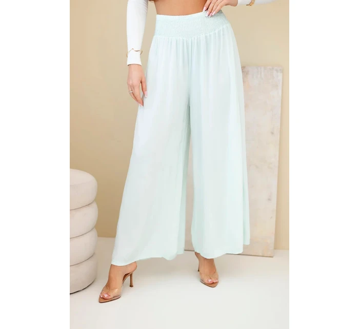 Dámske nohavice z viskózy s elastickým pásom mätovej farby