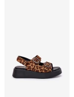 Sandały Damskie Na Platformie I Koturnie Z Klamrami Panterka Brązowe Genorre Sandały Damskie Na Platformie I Koturnie Z Klamrami Panterka Brązowe Genorre