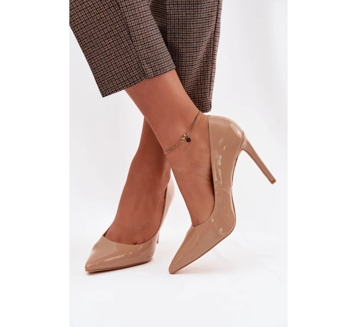 Lakované lodičky z eko kůže tmavě béžové Jonira