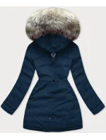 Tmavomodrá a ružová obojstranná dámska zimná bunda s kapucňou (w631) Tmavomodrá a ružová obojstranná dámska zimná bunda s kapucňou (w631)