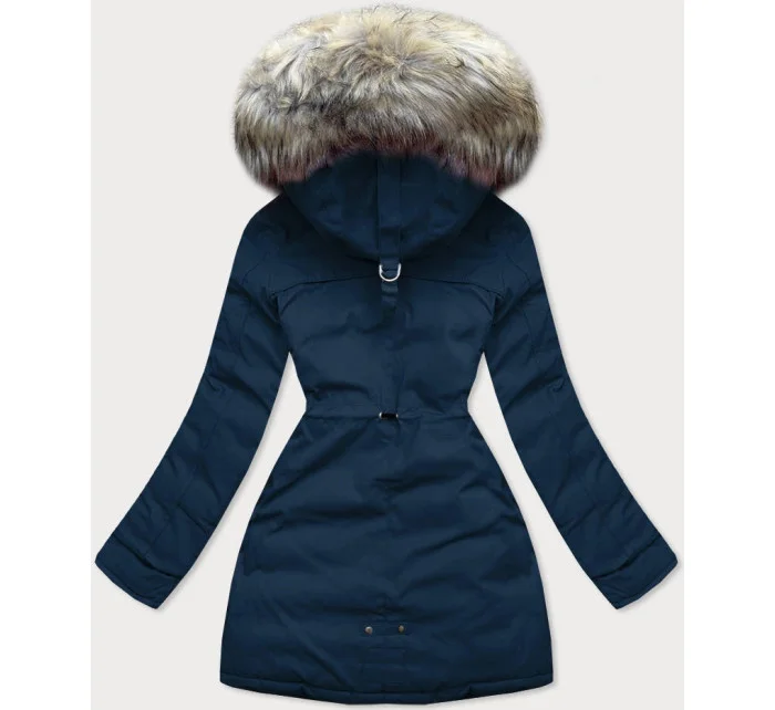 Tmavomodrá a ružová obojstranná dámska zimná bunda s kapucňou (w631) Tmavomodrá a ružová obojstranná dámska zimná bunda s kapucňou (w631)