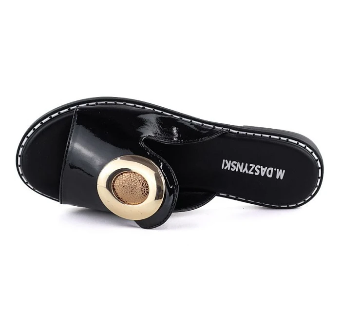 Dámské černé lakované žabky s ozdobou M.Daszynski model 22072506 - M. Daszyński