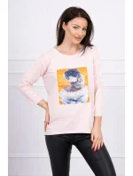 Blúzka s 3D grafikou, krajková, púdrovo ružová