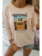 Blúzka s potlačou Letné auto púdrovo ružové