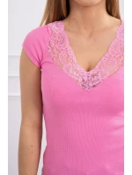Blúzka s čipkovým výstrihom svetlo ružová