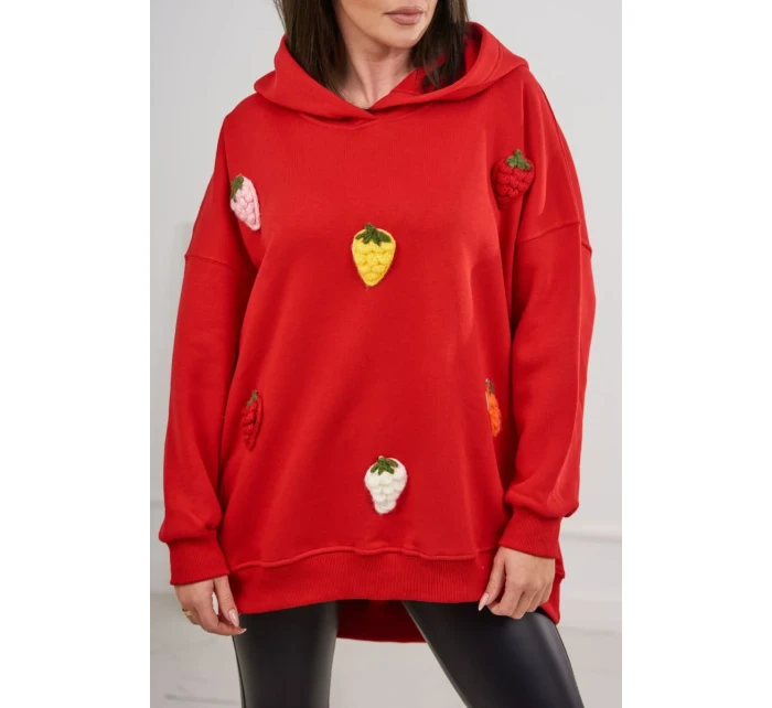 Zateplená mikina s jahodovým motívom červený