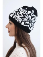 Zimná vlnená čiapka s nórskym vzorom K354 black+white