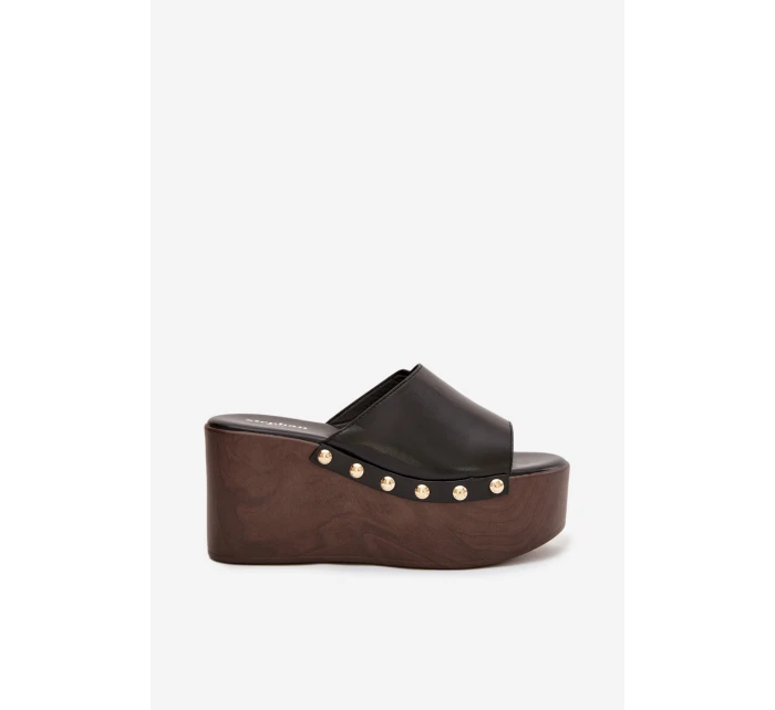 Dámské pantofle na platformě s cvočky černé Mareline