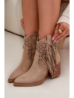 Dámské perforované kožené boty s  na s třásněmi Béžové model 22009794 - Boto