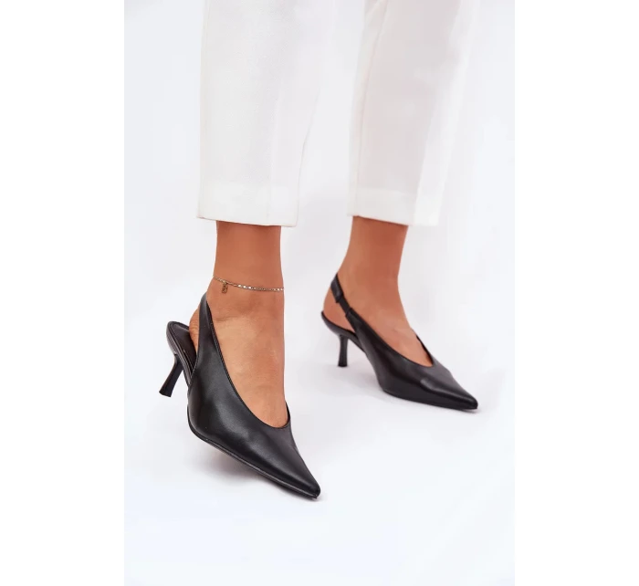 Lodičky Aricandia na otvorenom podpätku z ekokože - čierne Lodičky Aricandia na otvorenom podpätku z ekokože - čierne