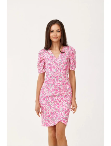 Dámske spoločenské šaty SUK0367-E46-46 ružová/biela - Roco Fashion